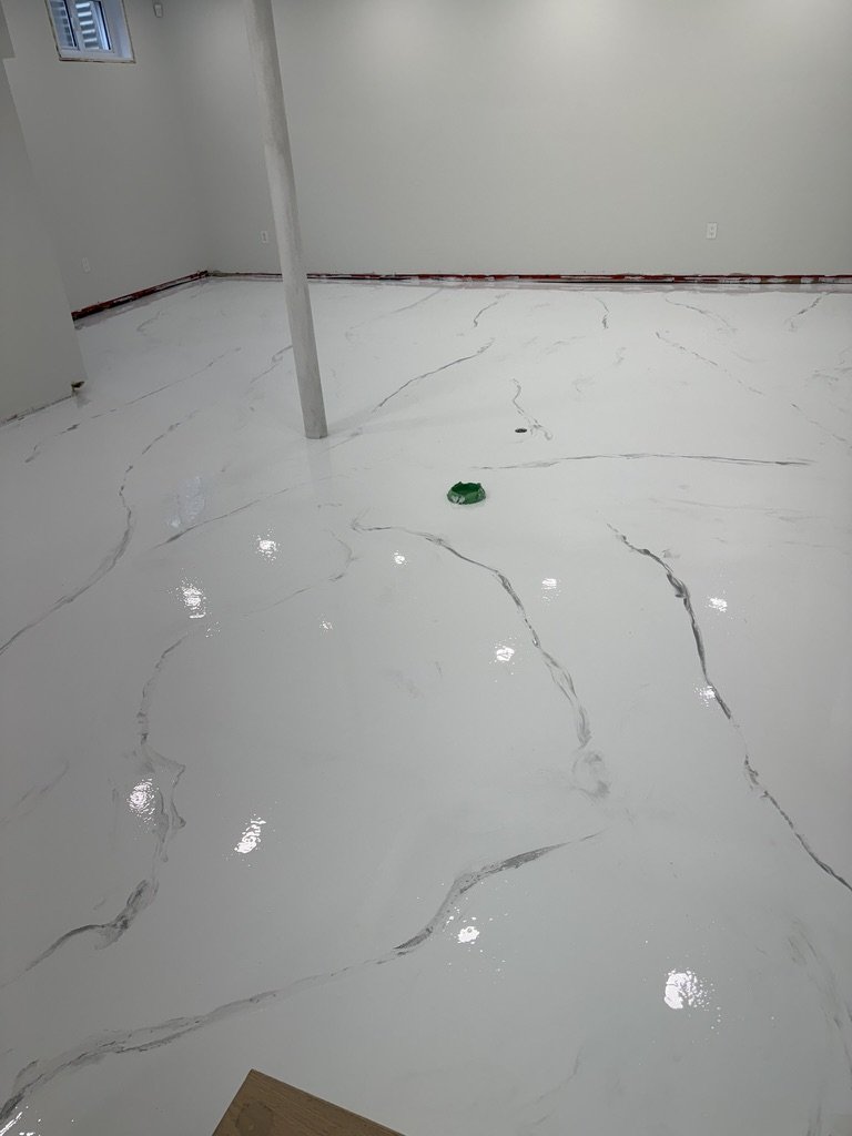 White marble epoxy basement, fine veining