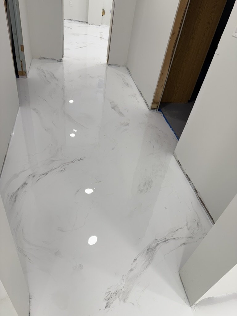 White marble epoxy hallway