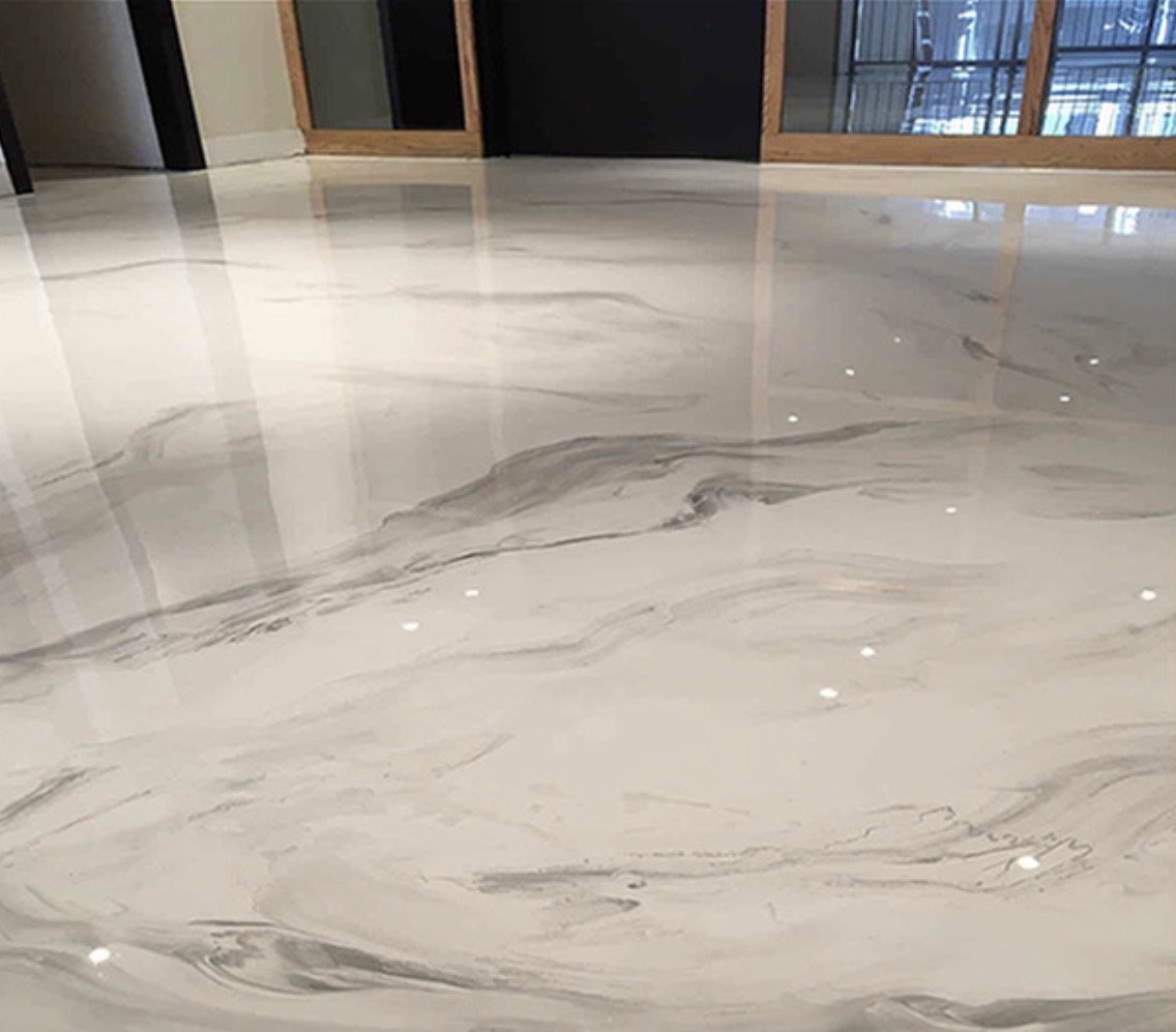 Close-up of white and gray marble epoxy veining