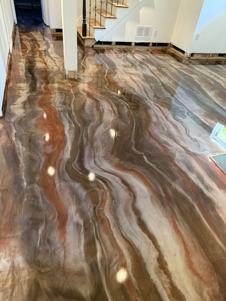 Amber and copper metallic epoxy staircase