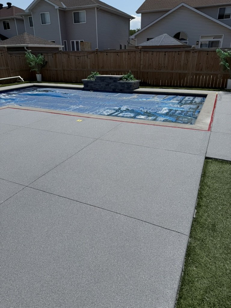 Gray quartz epoxy pool deck, second job