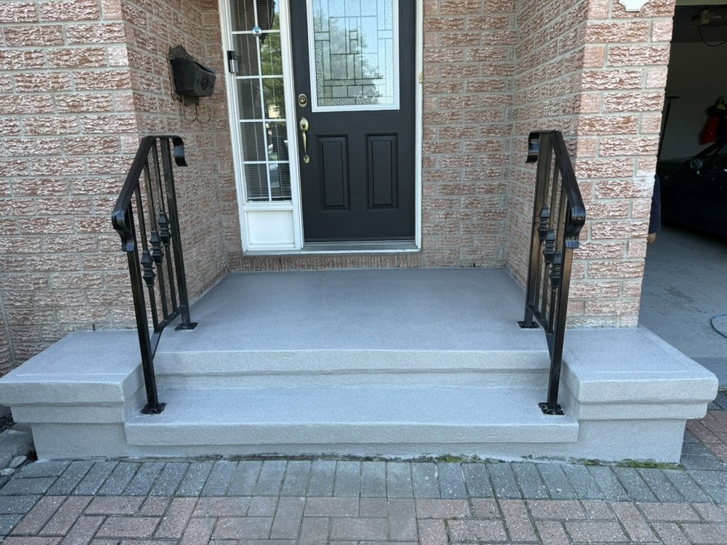 Gray quartz epoxy front steps